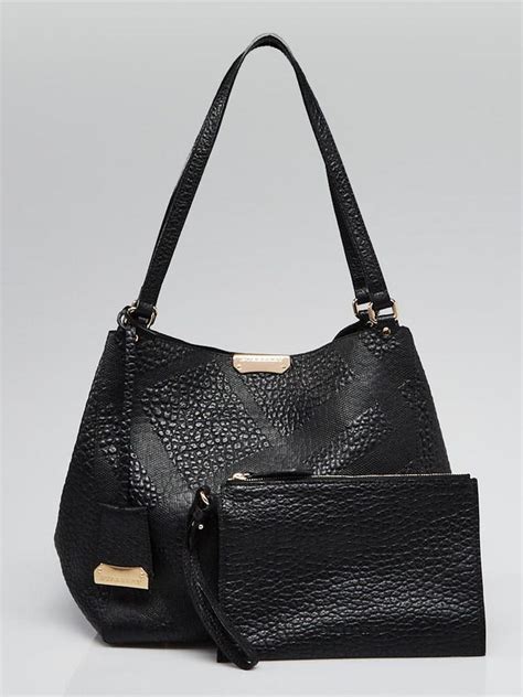 Burberry Canterbury Black Embossed Check Leather Tote 